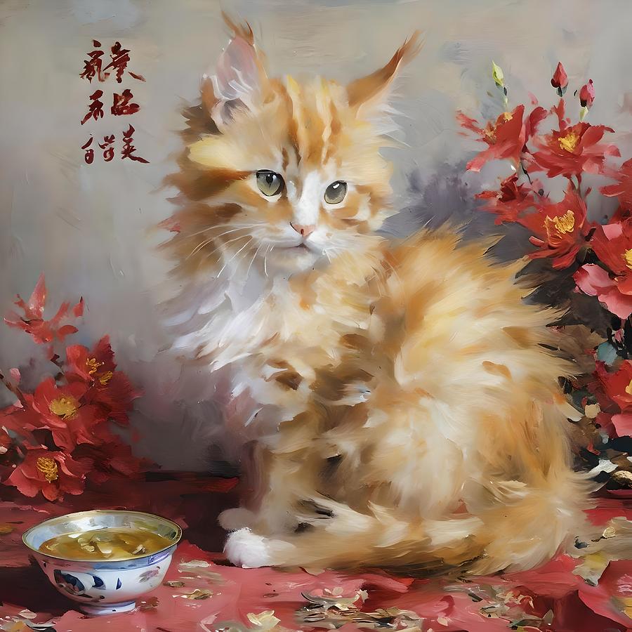 Chinese New Year 2024 B - Cat Painting by Olde Time Mercantile