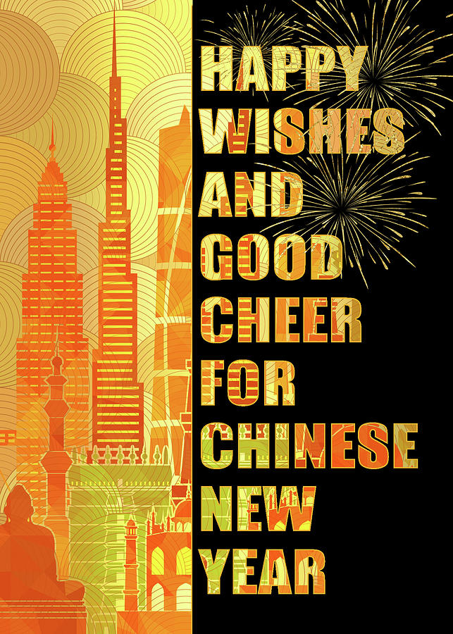 Chinese New Year Asia Skyline and Fireworks Digital Art by Doreen Erhardt
