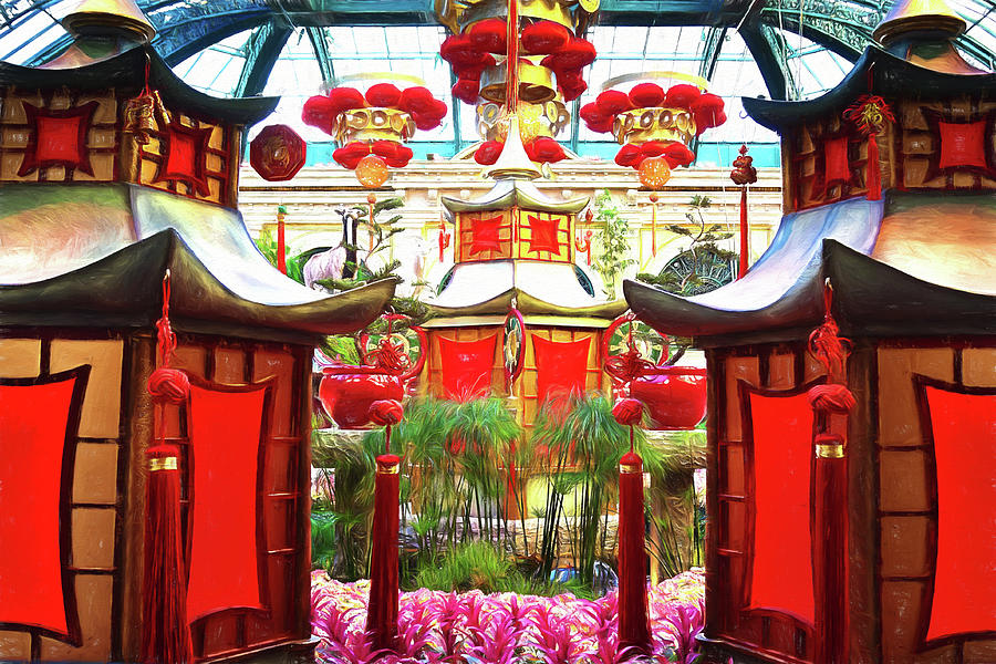 Chinese New Year Decorations At Bellagio, Las Vegas - Colored Pencil Photograph