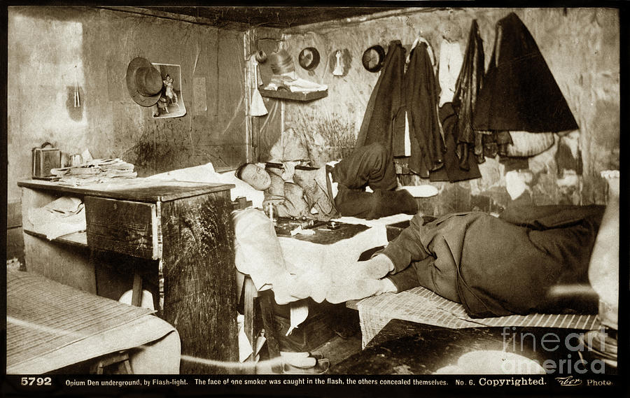 San Francisco Photograph - Chinese opium den underground in San Francisco by Taber by Flash-light 1880 by Monterey County Historical Society