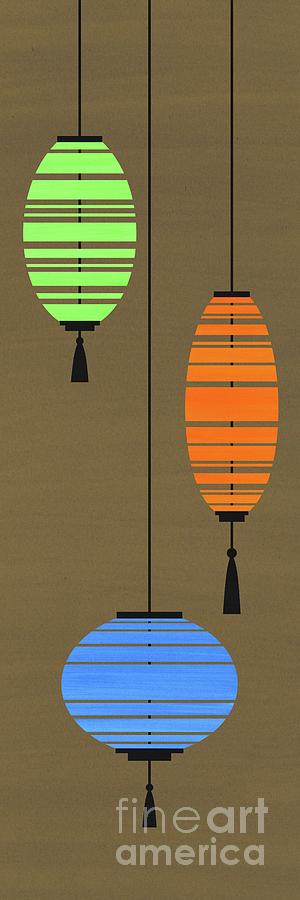 Chinese Paper Lanterns Orange Blue Green Mixed Media by Donna Mibus