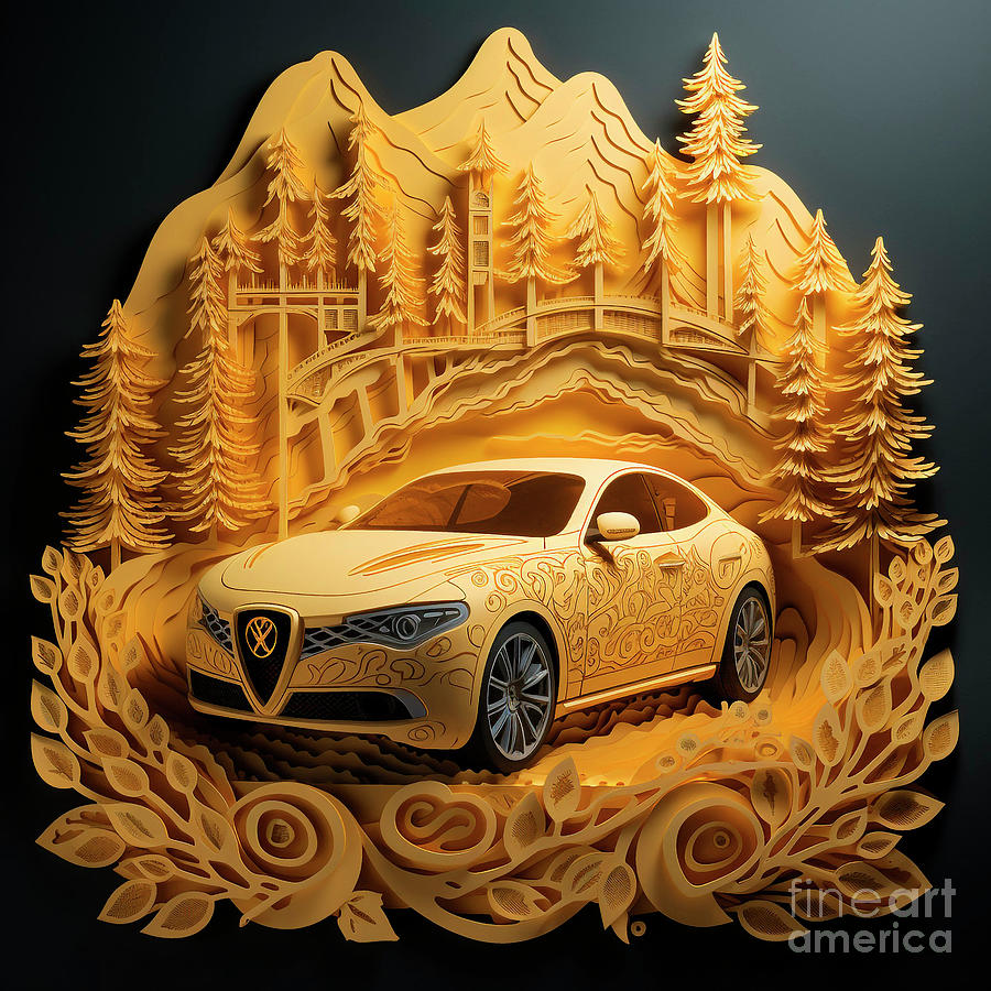 Chinese Papercut Style 005 Alfa Romeo Giulia Car Drawing