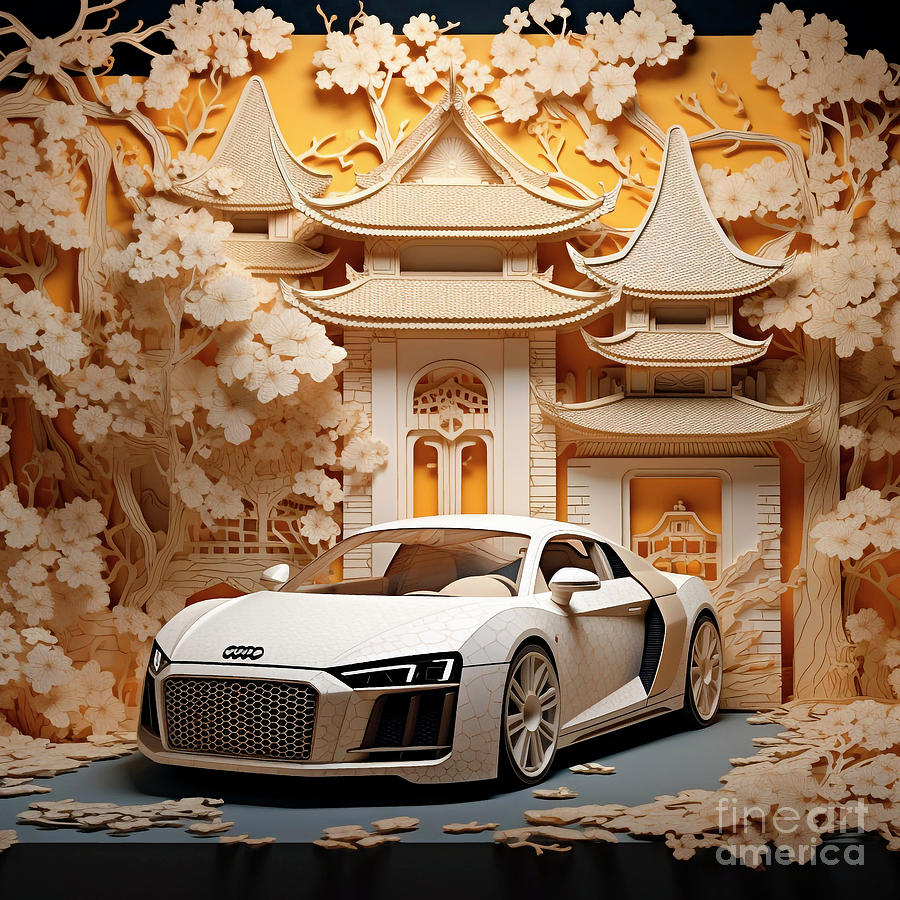 Chinese Papercut Style 016 Audi R8 Car Drawing