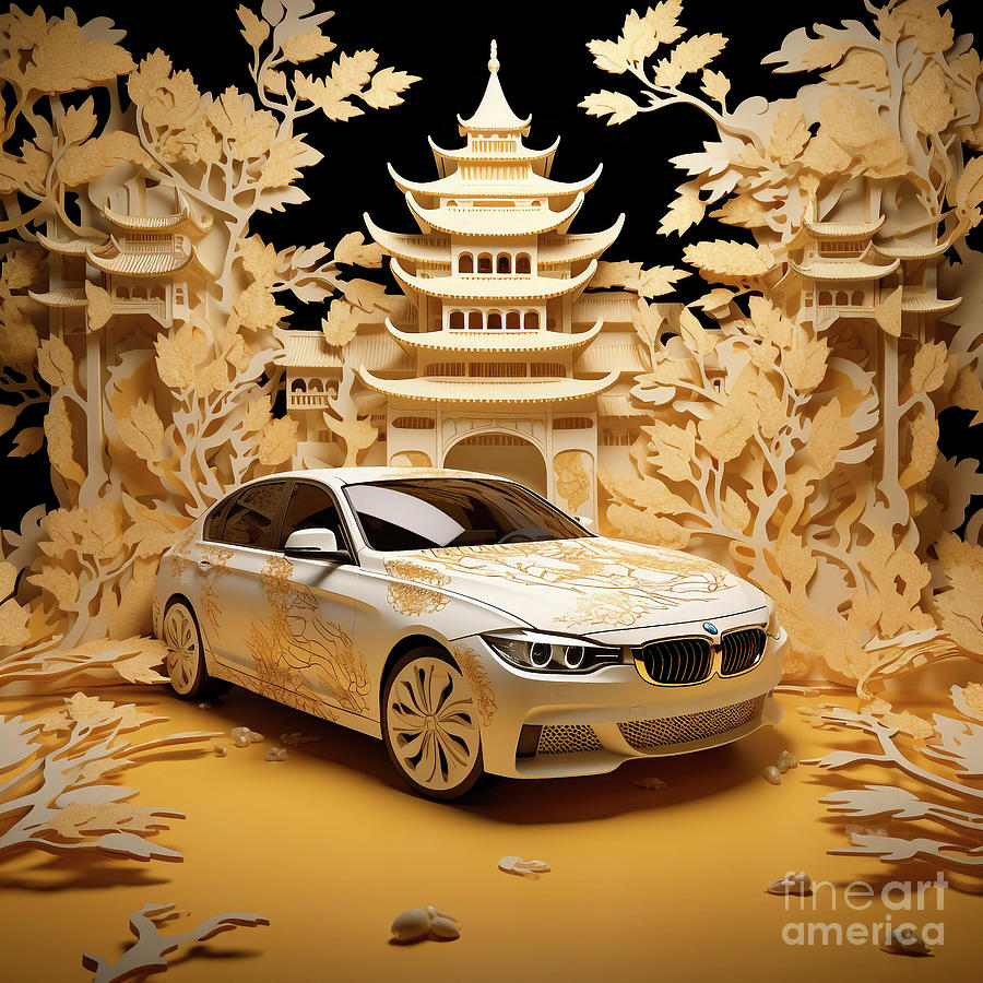 Chinese Papercut Style 023 Bmw 3 Series Car Drawing