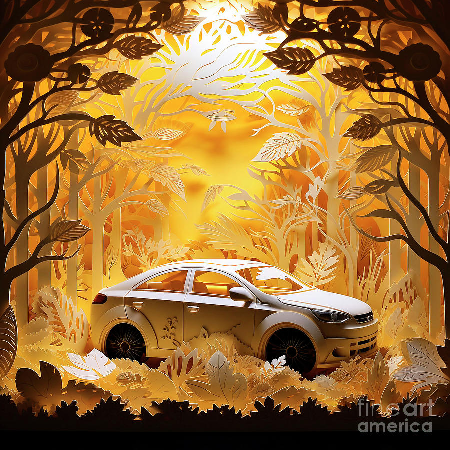Chinese Papercut Style 058 Ford Focus Car Drawing