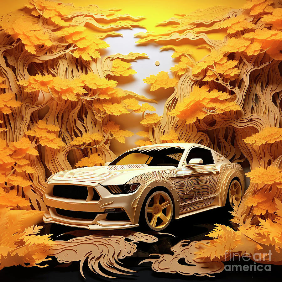 Chinese Papercut Style 063 Ford Mustang Car Drawing