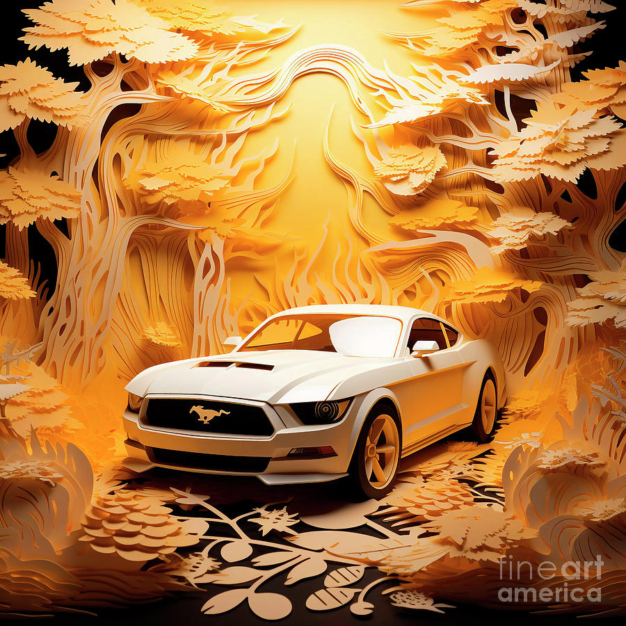 Chinese Papercut Style 064 Ford Mustang Car Drawing