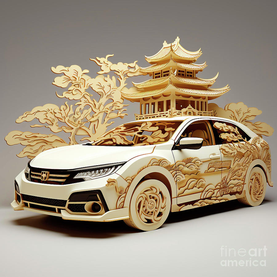 Chinese Papercut Style 069 Honda Civic Car Drawing