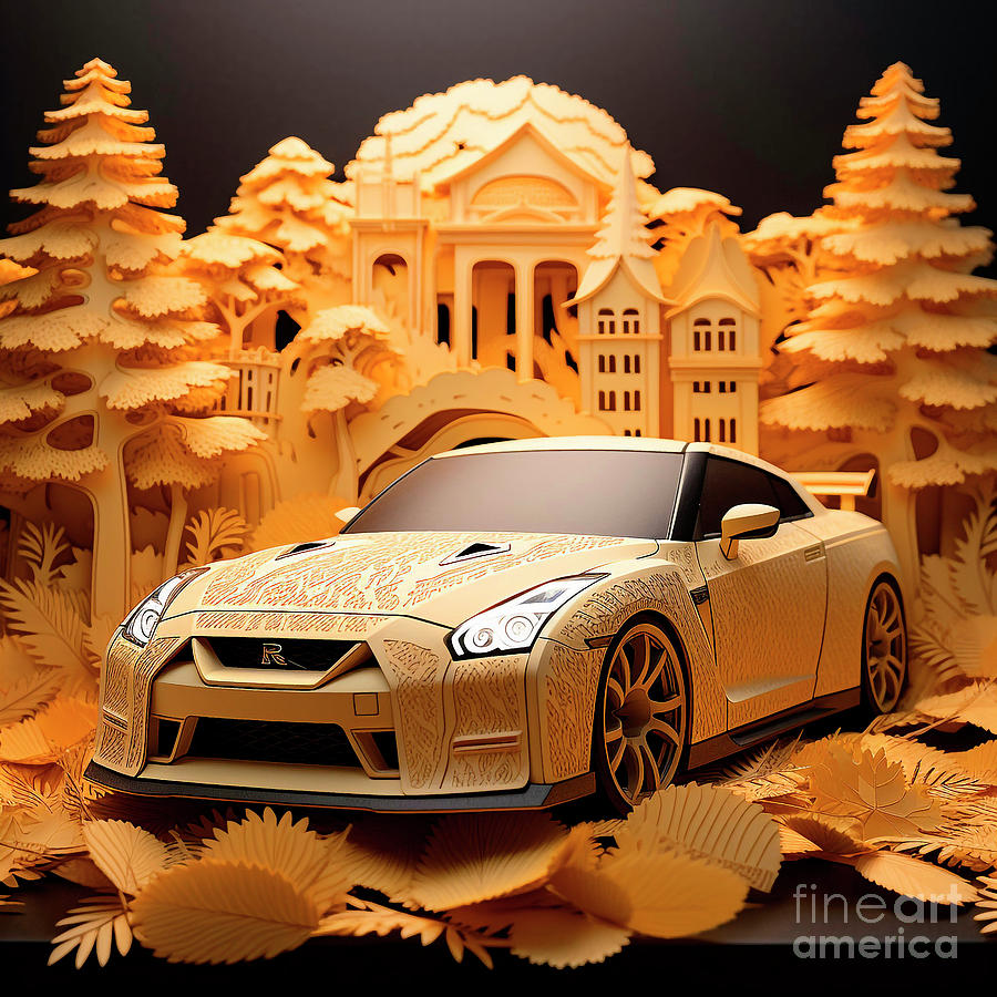 Chinese Papercut Style 122 Nissan Gt-r Car Drawing