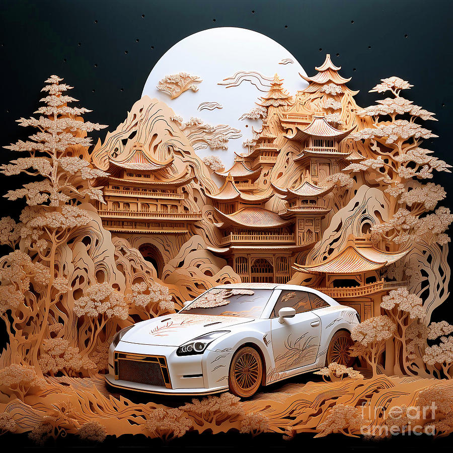 Chinese Papercut Style 124 Nissan Gt-r Car Drawing