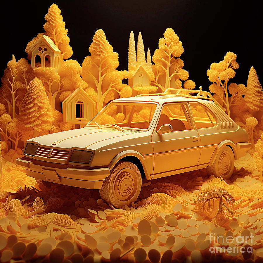 Chinese Papercut Style 125 Peugeot 205 Car Drawing