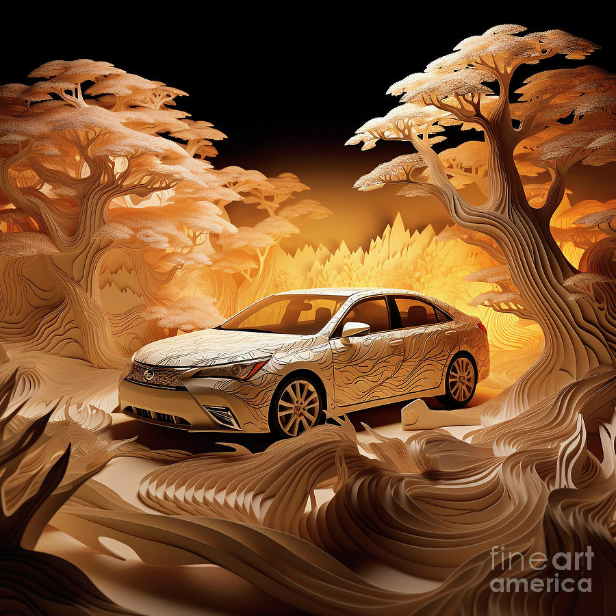 Chinese Papercut Style 153 Toyota Camry Car Drawing