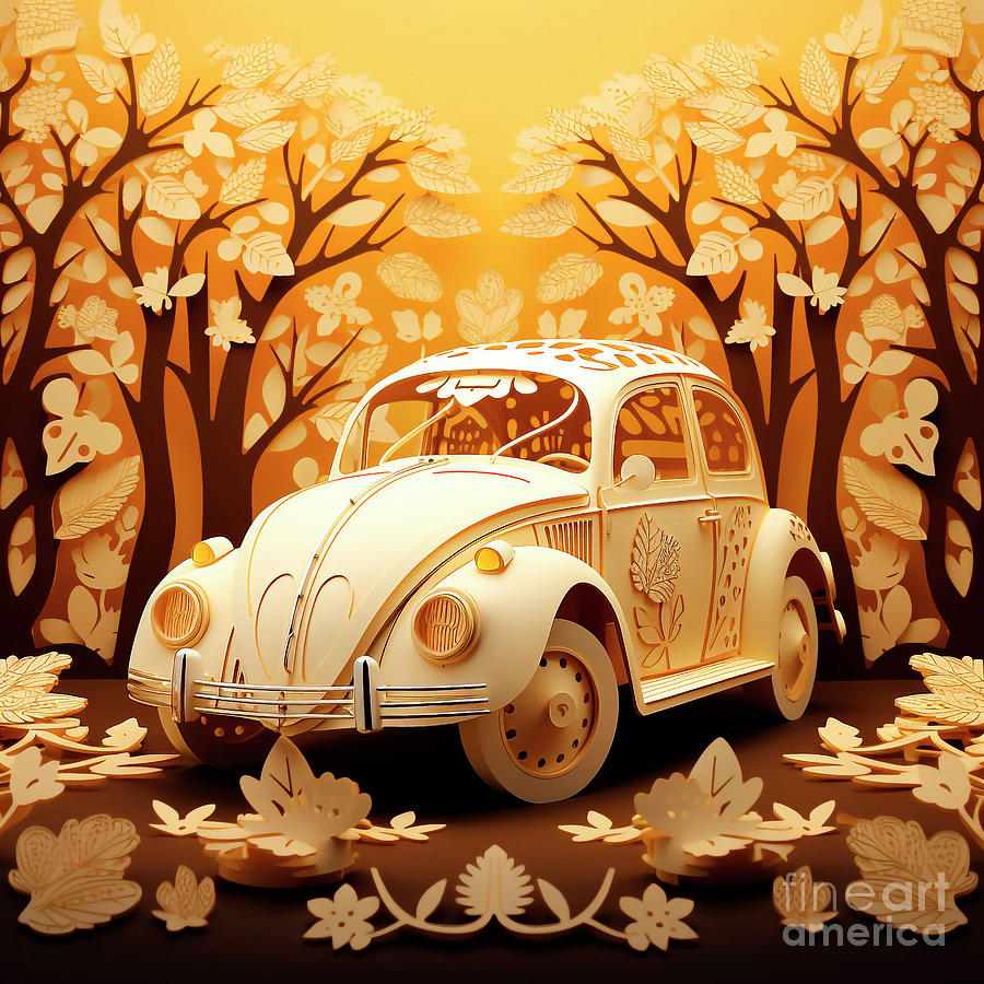 Chinese Papercut Style 160 Volkswagen Beetle Car Drawing