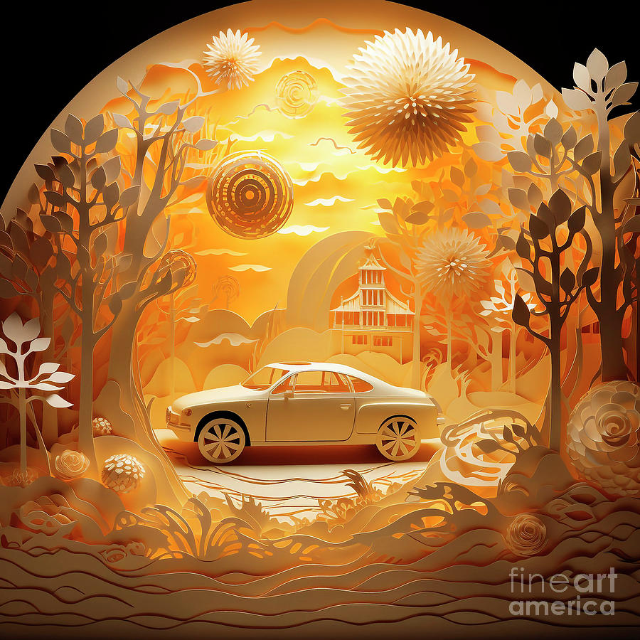 Chinese Papercut Style 162 Volkswagen Golf Car Drawing