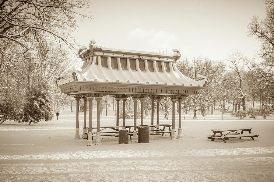 Chinese Pavilion in Snow Photograph by Scott Rackers