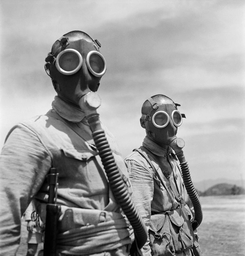 Chinese Soldiers Wearing Gas Masks - WW2 China 1944 Photograph by War Is Hell Store