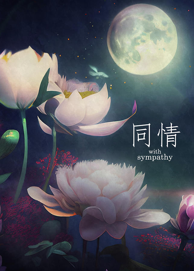 Chinese Sympathy Water Lilies and Moon Digital Art by Doreen Erhardt