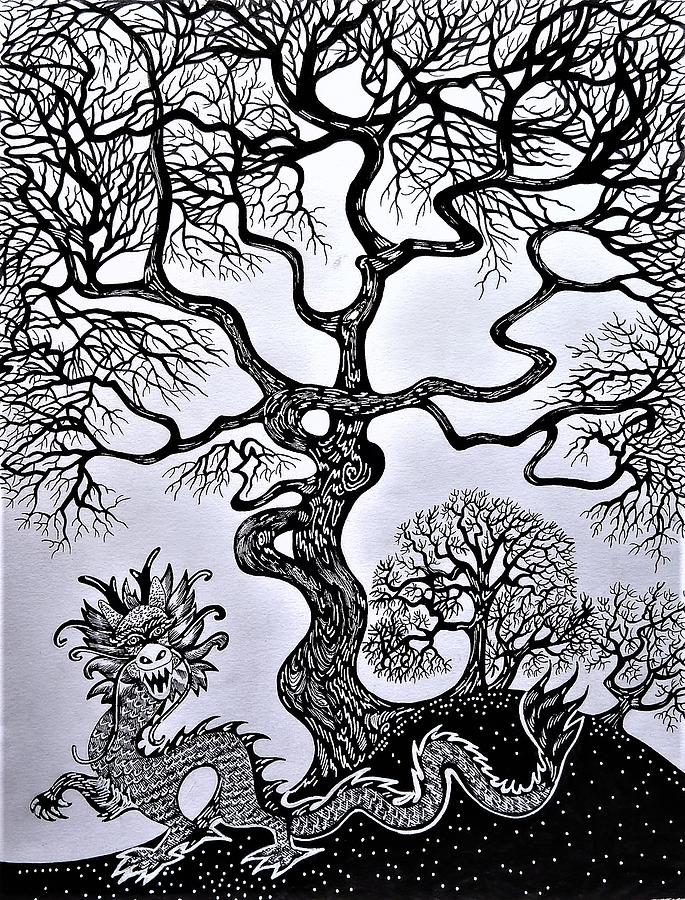 Tree Drawing - Chinese Trees by Anna Duyunova
