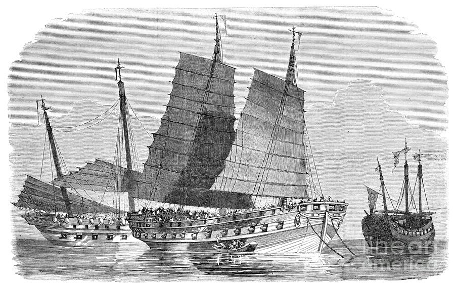 Chinese War Junks, 1857 Drawing by Granger