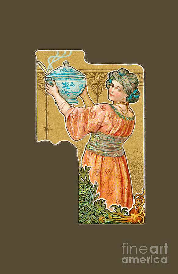 Chinoiserie Woman Serving Soup Illustration Painting