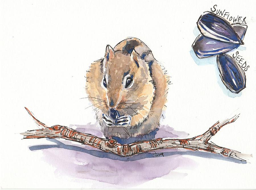 Chipmunk Eating Painting by Christine Camp