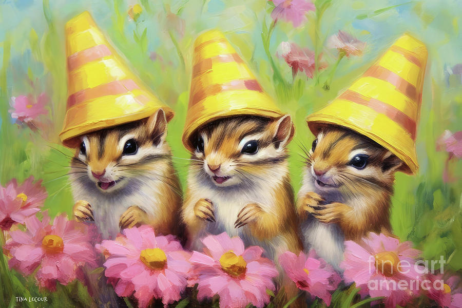 Chipmunk Garden Party Painting by Tina LeCour
