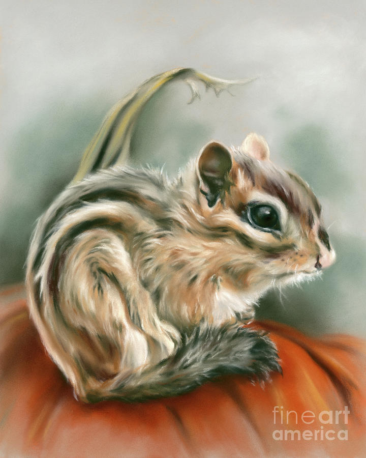 Chipmunk Sitting on a Pumpkin Painting by MM Anderson