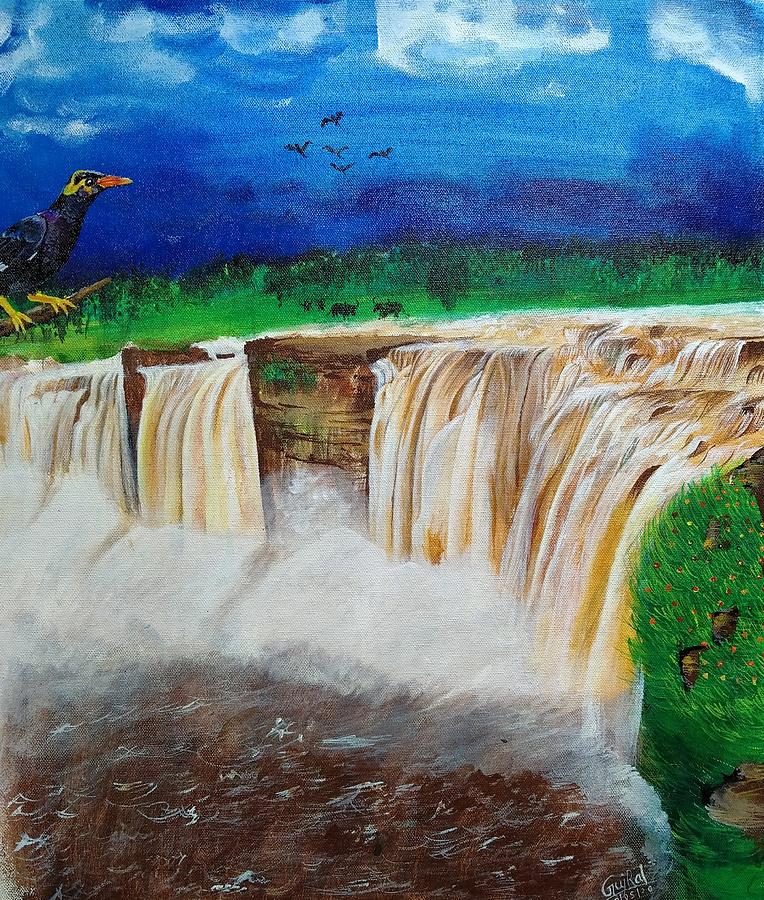 Chitrakut Waterfall Painting by Gujral singh Baghel - Pixels