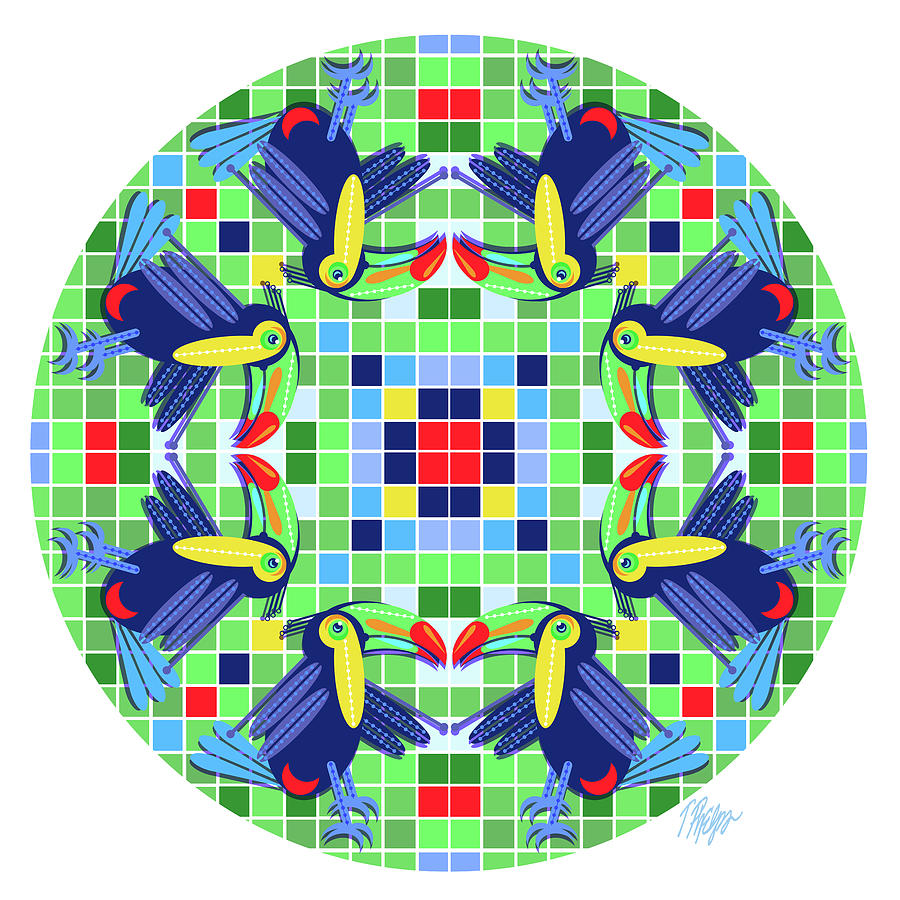 Chiva Toucan Checkerboard Rainforest Mandala Digital Art by Tim Phelps