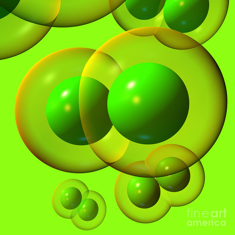Atomic Digital Art - Chlorine Molecule 1 Green by Russell Kightley