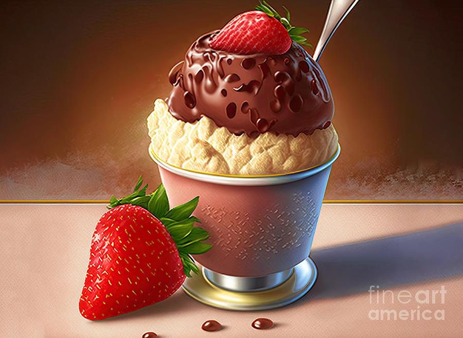 Chocolate And Strawberry Ice Cream Cup Digital Art by Benny Marty