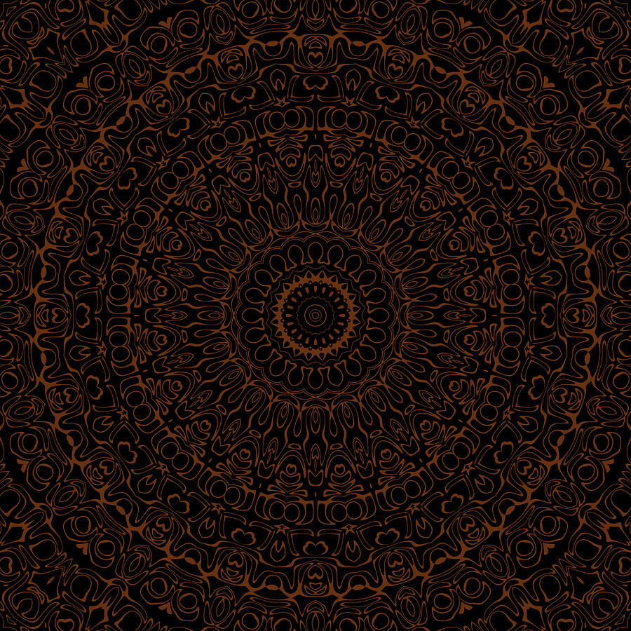 Chocolate Brown and Black Mandala Kaleidoscope Medallion Flower Digital Art by Mercury McCutcheon