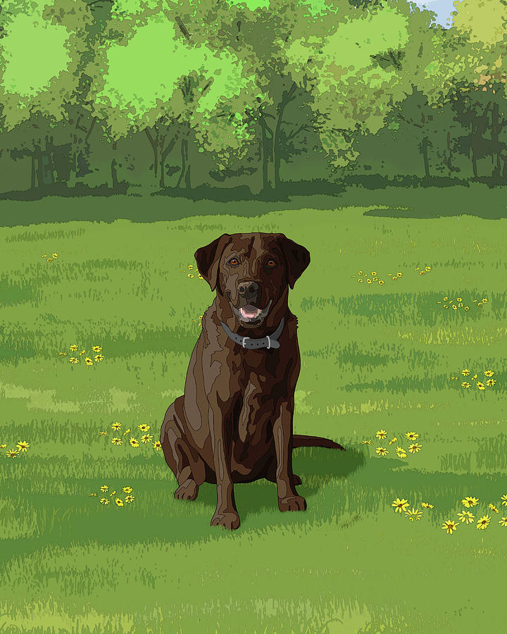 Chocolate Brown Labrador Retriever Hunting Dog in Field Painting by Crista Forest