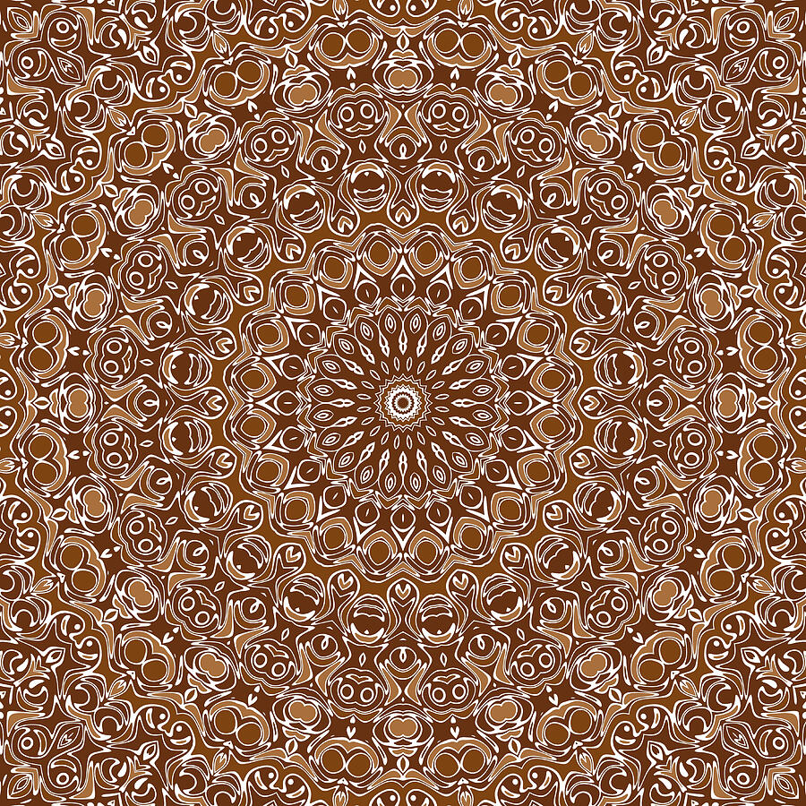 Chocolate Brown Mandala Kaleidoscope Medallion Design Digital Art by Mercury McCutcheon