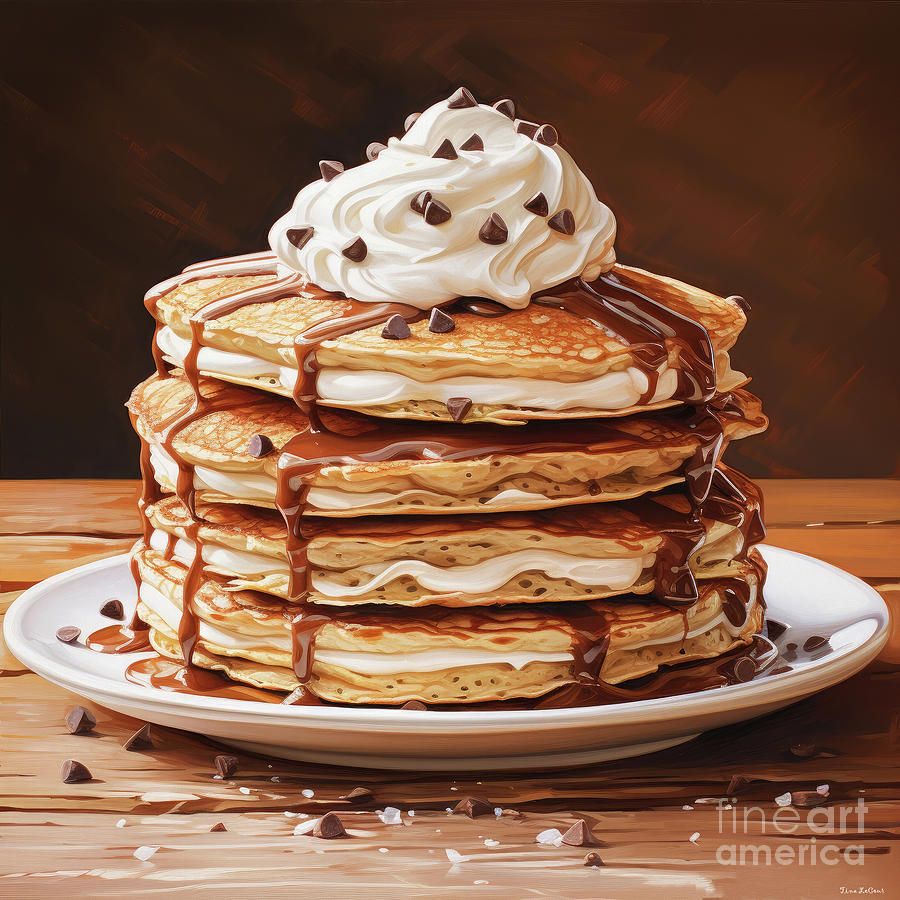 Pancakes Painting - Chocolate Chip Pancakes by Tina LeCour