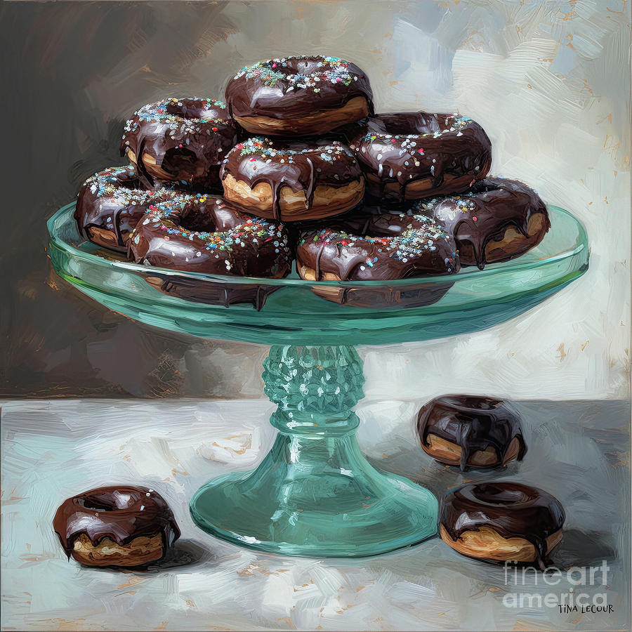 Chocolate Covered Donuts Painting by Tina LeCour