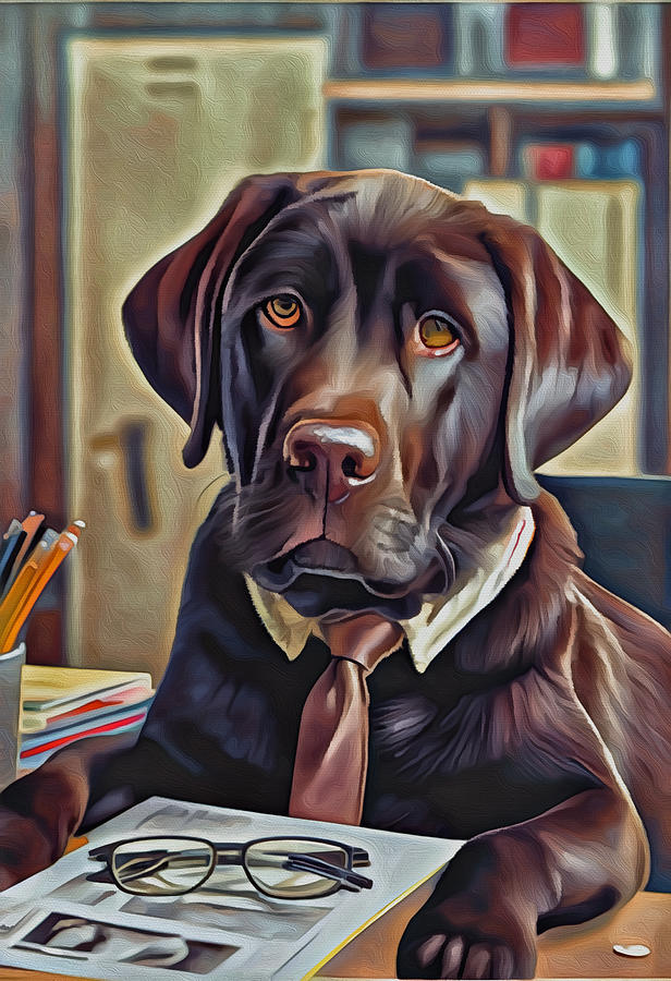 Chocolate Labrador at Work Mixed Media by Ann Leech - Fine Art America