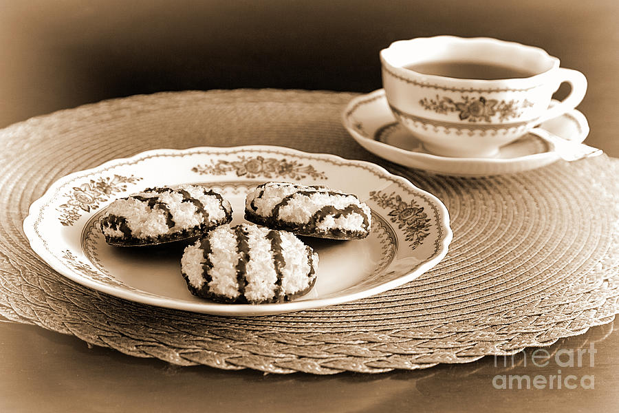 Coffee Photograph - Chocolate Macaroons Sepia by Elisabeth Lucas