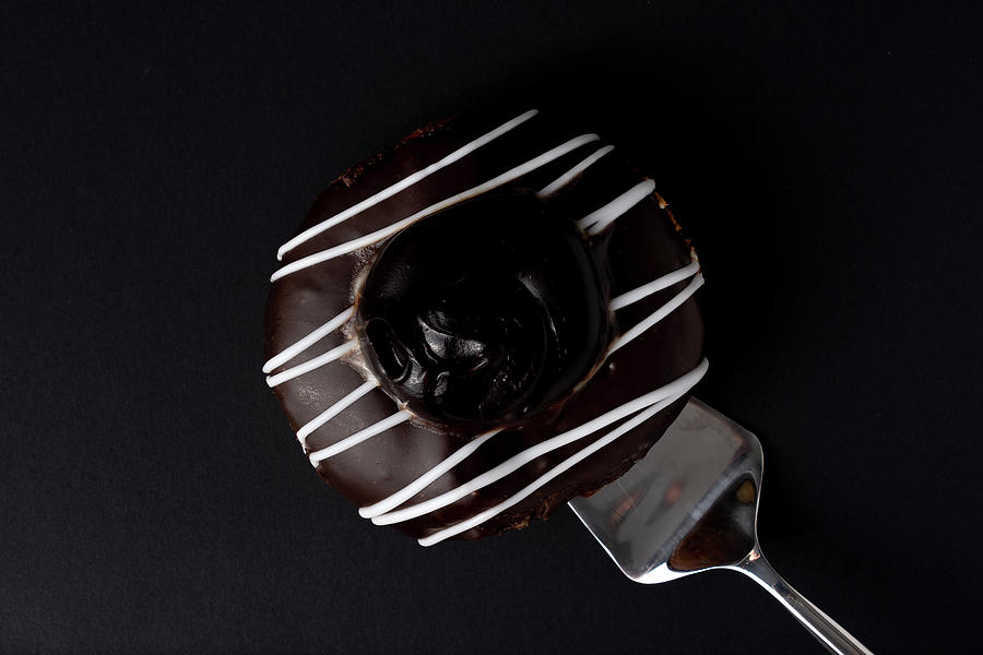Cake Photograph - Chocolate Swirl Doughnut On Black by Scott Lyons