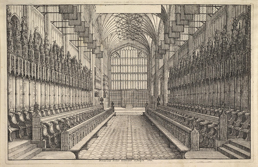 Choir and stalls in St Georges Chapel, Windsor Drawing by Wenceslaus Hollar