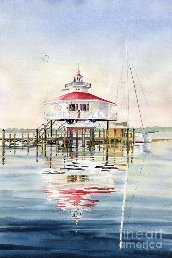 Choptank River Lighthouse, Maryland Painting by Melly Terpening