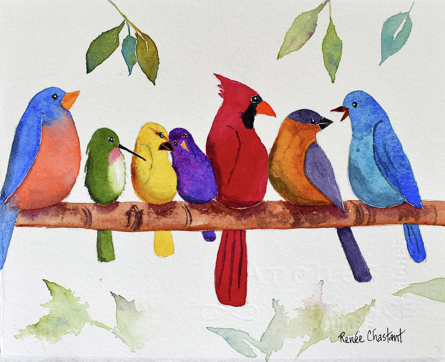 Bird Painting - Chorus Line #4 by Renee Chastant
