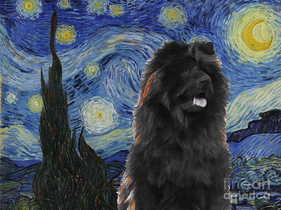 Chow Chow Print Starry Night Painting