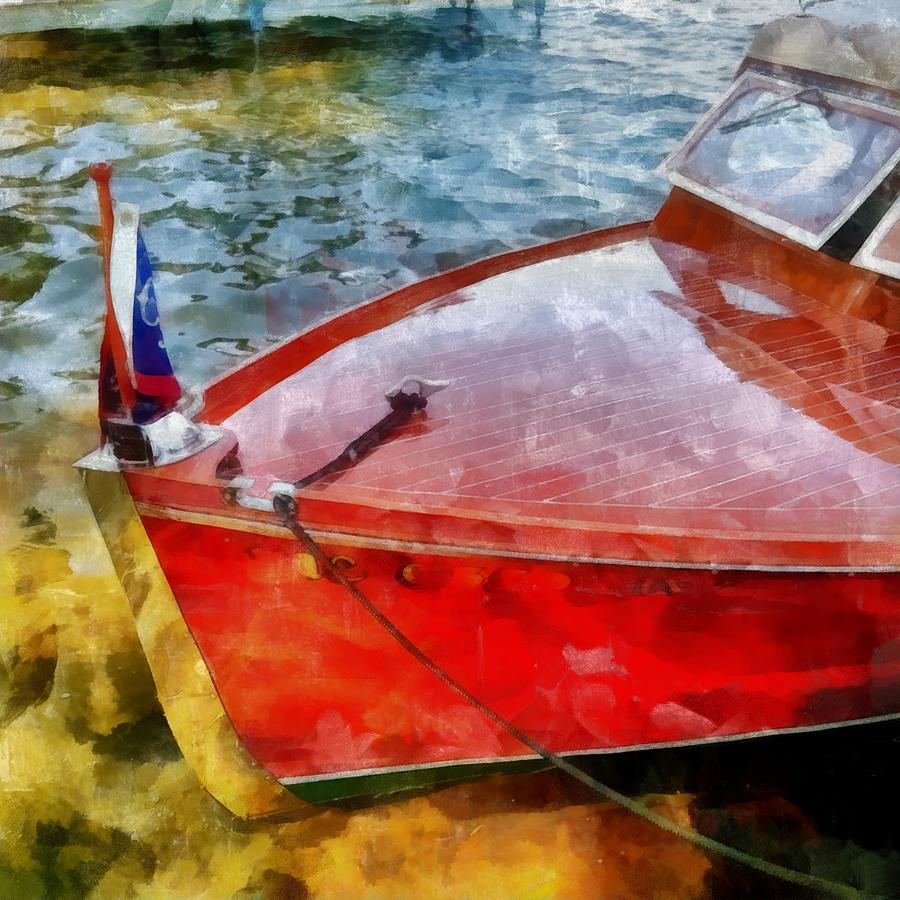 Chris Craft with Water and Reflections Digital Art by Michelle Calkins