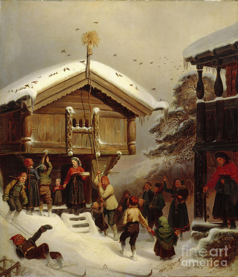 Chrismas custom, 1846 Painting by O Vaering by Adolph Tidemand