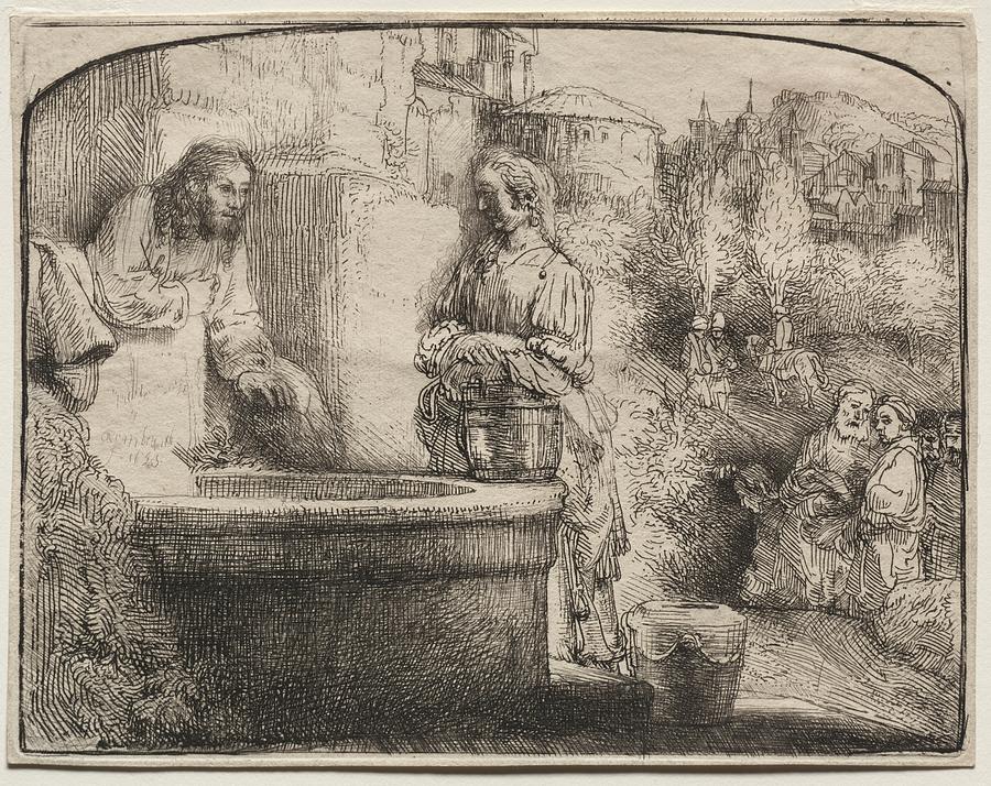 Christ and the Woman of Samaria An Arched Print 1657 to 58 Rembrandt van Rijn Painting by MotionAge Designs