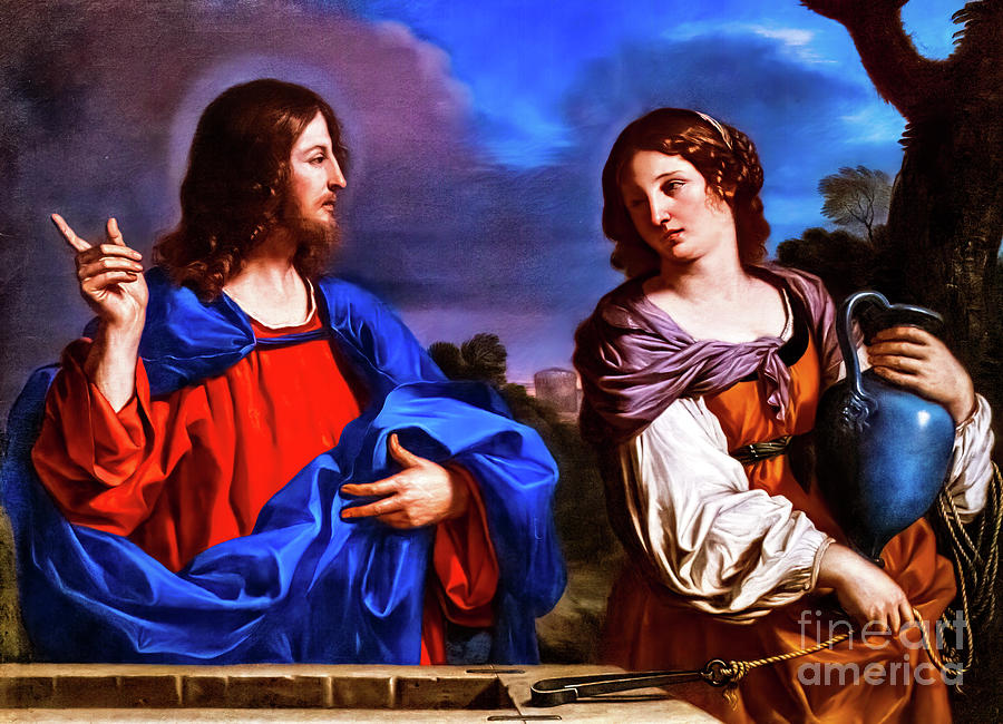 Christ and the Woman of Samaria by Guercino 1647 Painting by Guercino