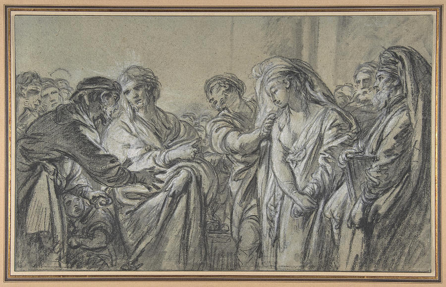 Christ and the Woman Taken in Adultery Drawing by Francois Boucher
