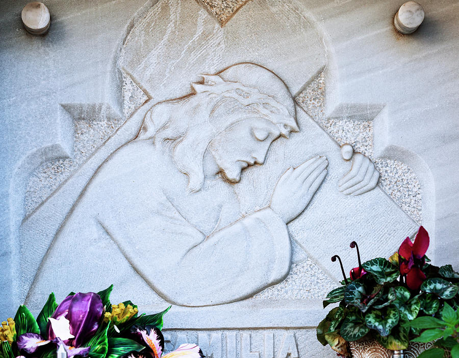 Christ carrying his cross engraved on the tombstone Photograph by Emme ...