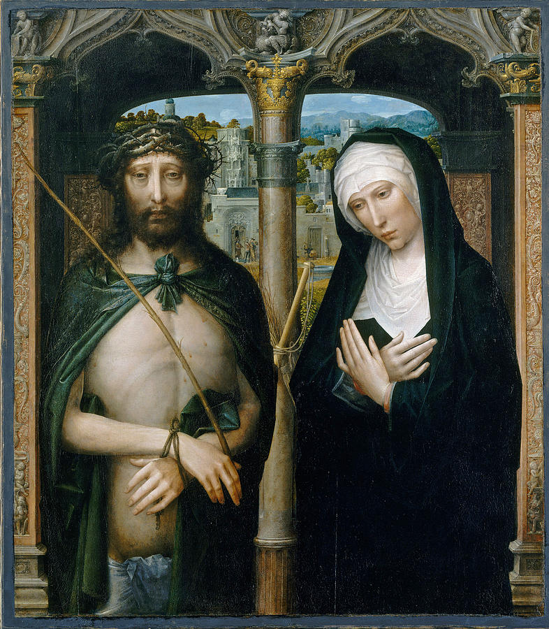 Christ Crowned with Thorns, Ecce Homo, and the Mourning Virgin Painting by Adriaen Isenbrandt